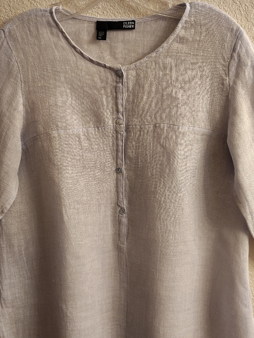EILEEN FISHER Women's Sz XS Light Blue Round Neck 3/4 Sleeves Buttons B26 X P - Picture 7 of 11